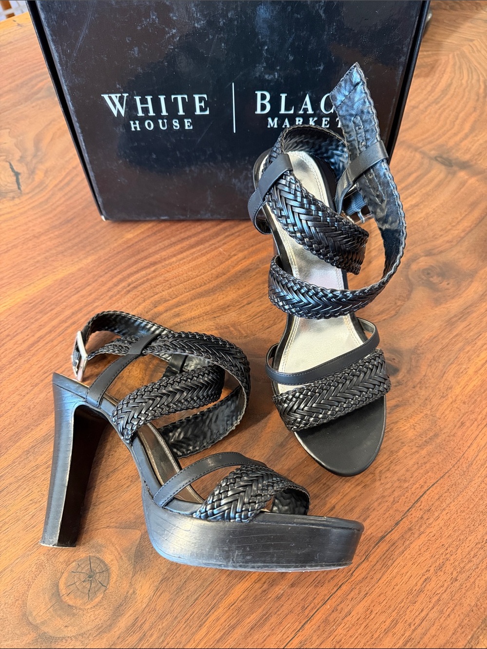 WHITE HOUSE BLACK MARKER Black Braided Platform Sandals, Women’s 9M